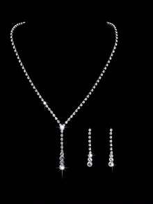 4pcs Women's Fashion Versatile Elegant Sequin Clutch Bag, Luxury Crystal Necklace, Earrings, Bracelet Jewelry Set For Party - Silver - View 5