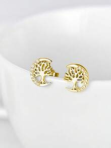 1 Par de Brincos de Botão de Prata Esterlina S925 Árvore da Vida Fofa, Projetado para Meninas, Hipoalergênico, Inclui Brincos de Botão Árvore da Vida e Cubic Zircônia, Brincos Planos, Conjunto de Brincos Fofo para Meninas, Adequado para Meninas de 14 Anos e Adolescentes - Árvore - Visão 10