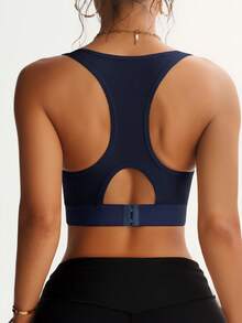 Runway Rest 1 pieza Sujetador deportivo clásico y sexy sin costuras con almohadillas extraíbles, soporte medio, tela de punto para yoga/entrenamiento - azul real - Ver 6