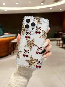 编织波浪边极简优雅TPU豹纹星星樱桃结彩绘防摔手机壳，兼容 17 Pro/17 Air/17/17 Pro Max/16/11/16 Pro/16 Plus/16 Pro Max/16 e/15 Pro Max/13/14/12/XS/XR/7G/8 Plus/XR/7/8；彩绘软保护套，兼容 15 Pro Max、13、14、12、X、14 - 彩色 - 查看 1
