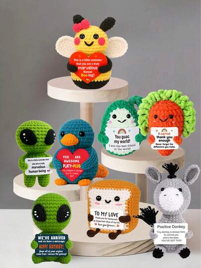 1pc Handmade Crocheted Desktop Decor Figurine, Whimsical Sci-Fi Character Animal Plant Shaped Doll, Cute Cartoon Style Gift For Best Friend, Birthday, Sister, Mom, Grandma, Coworker, Family, Positive , Creative Party Favor, Mother's Day, Thanksgiving Gift, Children's Plush Doll, Room Desk Decoration