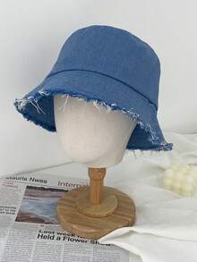 1顶男女通用水洗牛仔布渔夫帽，可折叠帽檐做旧防晒帽，旅行户外夏季帽 - 多色 - 查看 4