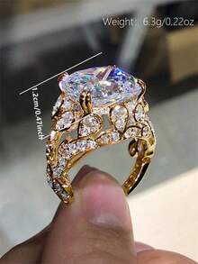 1 chiếc nhẫn đá Cubic Zirconia tuyệt đẹp dành cho nữ, thích hợp làm quà tặng Ngày Valentine, đám cưới, kỷ niệm hoặc trang sức dự tiệc. - Vàng - Xem 4