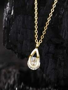 1件S925纯银极简水滴形立方氧化锆项链，奢华精致闪亮钻石锁骨链，女士款 - 水滴 - 查看 5
