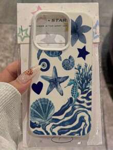 1个新款海洋花卉清新海洋元素心形星星百合花印花荔枝纹理手机壳，时尚百搭，兼容 11/12/13/14/15、13Pro/14Pro/15Pro、13Pro Max/14Pro Max/15Pro Max、16、16Pro、16Pro Max、17、17Pro、17Pro Max，防震TPU材质，是情侣、生日、朋友的理想礼物。 - 彩色 - 查看 4