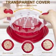 Chicken Shredder 8 Inches Chicken Breast Shredder Tool Cooked Meat Shredder With Clear Lid, Ergonomic Design,Auti-Slip, Easy To Clean, Chicken Shredder Tool Twist Chicken Grinder  Chicken Shredder Large Chicken Breast Shredder Tool Twist With Brush&Fork, Visible Meat Shredder Machine, Strong Anti-Slip Strip, Ergonomic Handle,Suitable For Pork Beef Chicken - Đỏ - Xem 4