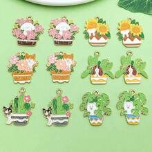 5/12件套可爱狗狗吊坠套装，盆栽狗狗动物珐琅吊坠，适用于DIY珠宝手链项链耳环制作 - 彩色 - 查看 6