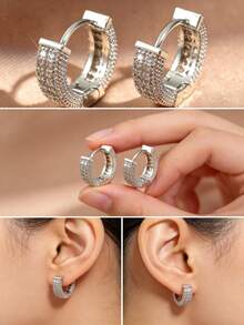 Essential Rhinestone Hoop Earrings | Minimalist Luxury Versatile Design - White Gold - View 1