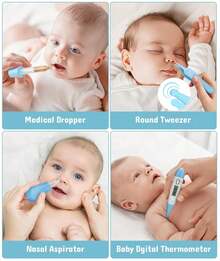 All-In-One Baby Grooming Kit, 8-In-1 Infant Care Set With Hair Brush, Comb, Safety Nail Clipper Aspirator Newborn Essentials For Boys & Girls (0-3 Years) - 藍色 - 查看 4