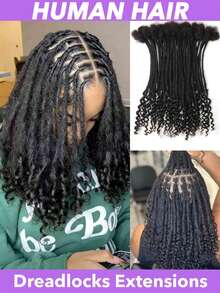 手工钩编脏辫接发，真人发丝，顶部直径0.6厘米，宽度0.4厘米，8、10、12、14、16、18、20英寸可选，卷曲发尾，每包10根，纯手工脏辫接发，可染色漂白，男女老少皆宜。 - Natural Black - 查看 1