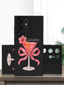 Coquette Aesthetic Pink Ribbon Martini Drink Protective Cover Hibiscus Flower Garnish Cute Phone Skin Shock-Absorbing Anti-Scratch Case Essential Accessory Compatible With Samsung Galaxy S26Ultra/S26Plus/S26/S25Edge/S25Ultra/S25/S24Ultra/S24/S23/S22/S21/Note20Ultra/A54/A53/A36/A16/A14 - 藍色 - 查看 4