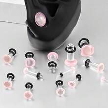 10个/18个/套 黑色单喇叭玻璃耳塞扩耳器，短锥形耳廓扩张器，舒适耳廓扩张器带橡胶圈，疯狂圆顶人体穿刺饰品套装 - 玻璃套裝 - 查看 4