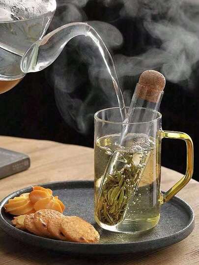 创意玻璃茶具试管茶漏，茶具神器，茶具配件，耐高温，无孔，带精致滤网，适用于普洱茶杯 - 清新草本，保持茶叶新鲜，旅行、上学、家庭必备