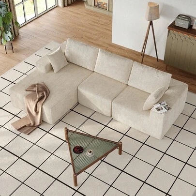 FUSOU 107'' Sectional Sofa Couch For Living Room, Modern Modular L-Shape Sectional Sofa, Upholstered Boneless Couch With Deep Seating, Comfy Cloud Couch With Left Facing Chaise, No Assembly, Beige