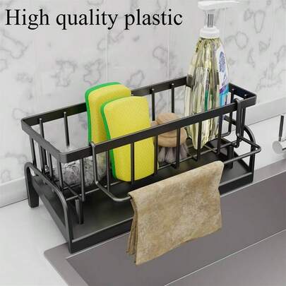 Precision-Crafted, Stainless Steel Kitchen Sink Organizer With Dishcloth Holder - Space-Saving Storage Rack For Sponges, Soaps, Brushes & Cloths