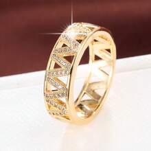 1pc Minimalist V-Shaped Letter Wave Design Cubic Zirconia Inlaid Fashion Ring For Women - Multicolor - View 11
