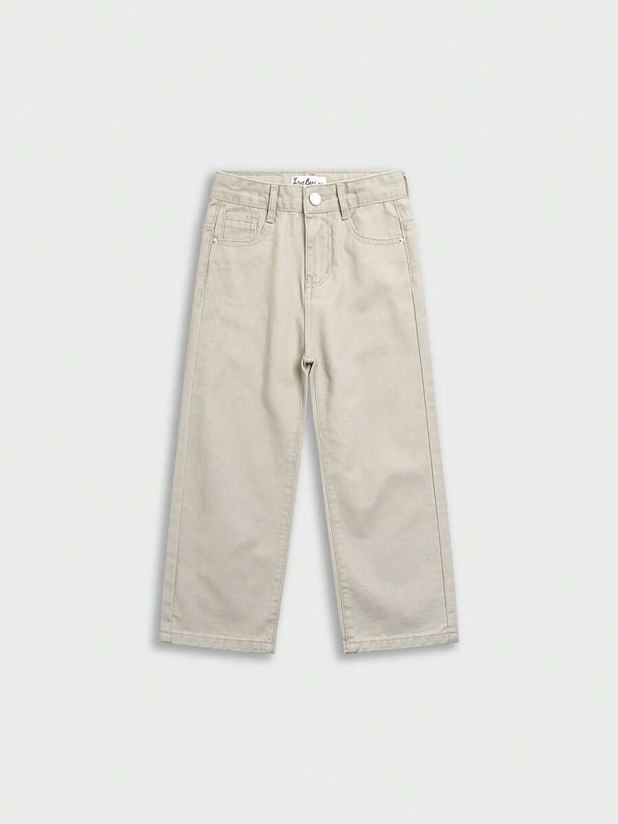 Celana Jeans Denim Gaya Jalanan Young Boy, Warna Medium Wash, Pinggang Dapat Diatur, dan Efek Lusuh.
