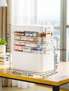 1/2/3/4/5layers Medicine Organizer - Portable Medicine Cabinet With Leather Handle, Empty First Aid Kit For Home Organization Must, School, Dormitory, Travel, RV, Dorm, Ideal Elderly Gift - White - View 2
