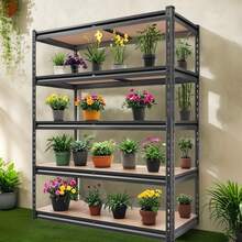 SAMRELAX Sturdy 3-Tier Garden Tool Organizer With Hooks And Storage Pockets - Outdoor Tool Storage Rack With High Capacity, Black Standalone Unit For Lawn Mowers, Brooms, Shovels, Rakes, Bowsaws, And Long-Handled Tools, Storage Racks - Dark Grey - View 3