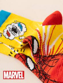 Marvel 5双装儿童漫威超级英雄蜘蛛侠袜子，男童中筒袜，韩版卡通风格，女童袜子，蜘蛛侠及超级英雄人物袜子，春夏款 - 彩色 - 查看 4