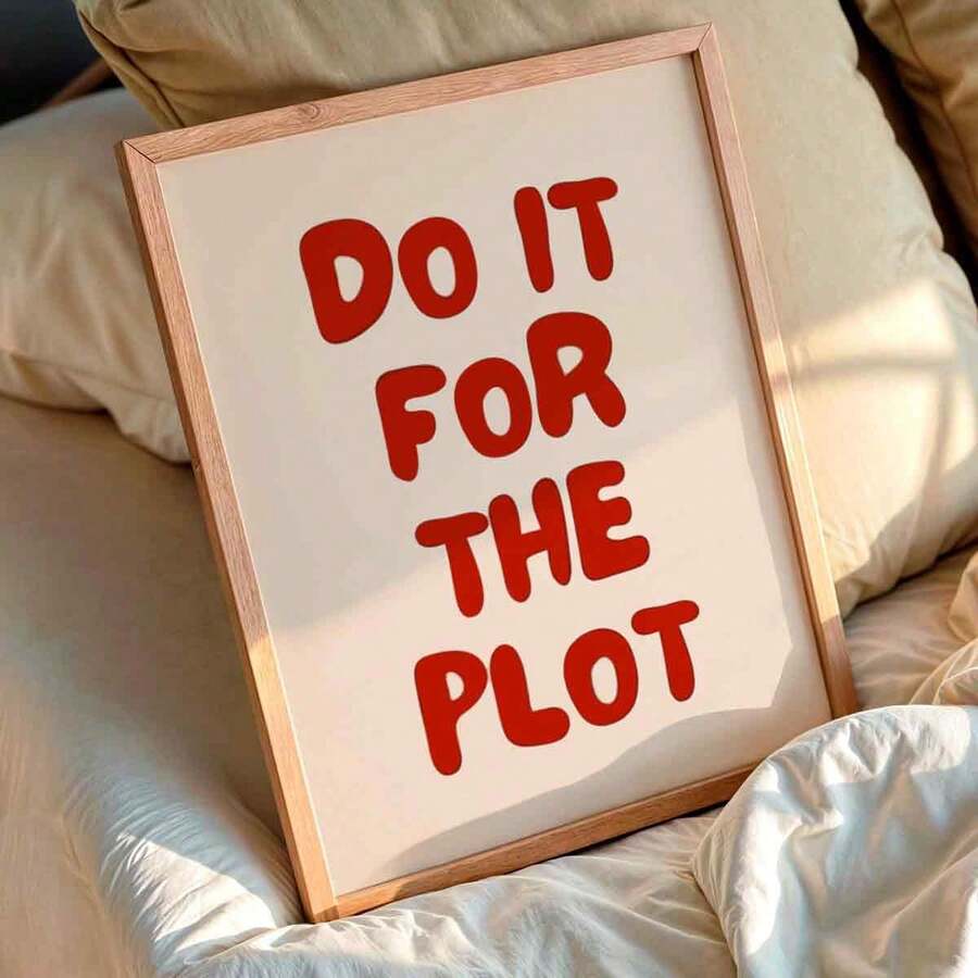 1pc "For The Plot" Red Minimalist Typography Canvas Wall Art, Fashion Girl Art, Inspirational Quote Art, Home Decor, Hanging Canvas - Multicolor - View 1
