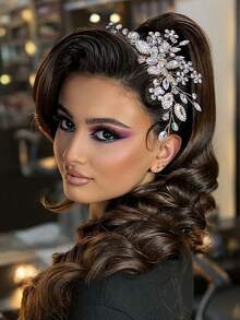 1 件闪亮水晶新娘发梳，优雅金色侧梳，适合晚宴、派对、婚礼等场合 - 金色 - 查看 7