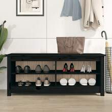 Banco zapatero madera maciza de pino nero 110x38x45.5 cm per ufficio per studio per lavoro da casa con archiviazione design moderno per lavoro remoto studio universitario uso domestico per ufficio per studio per lavoro da casa con spazio - nero - Visualizzare 6