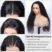 13x4 Inch HD Transparent Lace Front Wig, Water Wave Texture, Fluffy Bangs, 200% Density, 24 Inch Human Hair Wig - Natural Black - View 8