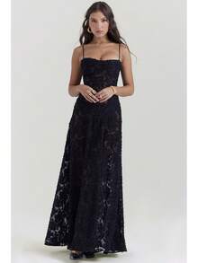 Sexy Sleeveless Strap Backless Dress Women's Chiffon Embroidered Square Neck Ball Gown Evening Dress - 白色 - 查看 10