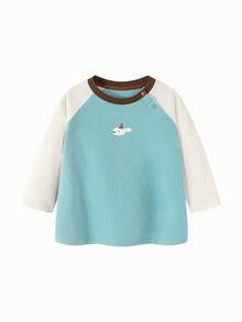mini bala Áo thun dài tay cổ tròn cho trẻ em mùa xuân 2026, chất liệu cotton pha mềm mại, thoáng khí, kiểu dáng thường ngày. - xám xanh - Xem 4