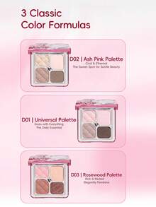 VEECCI Paleta de 4 sombras de ojos, altamente pigmentada y de larga duración, compacta y portátil para maquillaje ligero diario, viajes y citas - #D02 Rosa ceniza - Ver 5