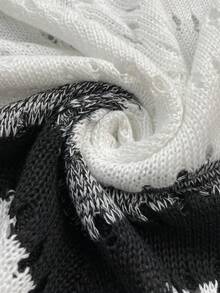 女士V领无袖沙滩度假波西米亚渐变设计罩衫露脐上衣连衣裙，春夏款 - 黑與白 - 查看 9