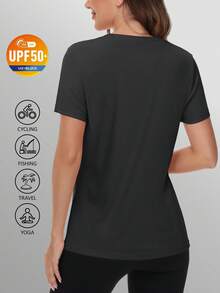 KEFITEVD Women's Short Sleeve T-Shirts UPF 50+ Sun Protection Quick Dry Athletic Running Workout Rash Guard Tops - Negro - Ver 2