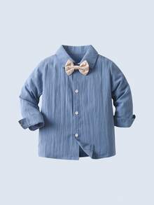 BOARNSEORL 2pcs Young Boys Gentleman Outfit - Long Sleeve Collared Shirt With Bow Tie And Khaki Suspender Pants, Fashionable And Dapper Attire For Birthday Party, Wedding, Ring Bearer - Khaki - View 6