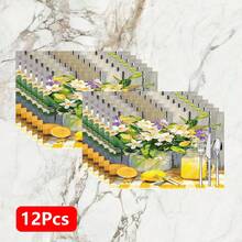 1pc/4pcs/6pcs Lemon Pattern Printed Linen Placemats, Suitable For Dining Table, All Season Decor, Modern Washable Table Mats, Room Decor, Coasters, Kitchen Dining Mats, Indoor Outdoor Party Decoration, Home Decor, Ideal Gift - Multicolor - View 15