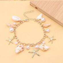 1 Piece Starfish Bracelet In Alloy And Pearl, Bohemian Style, For Women, Summer Beach - 彩色 - 查看 1