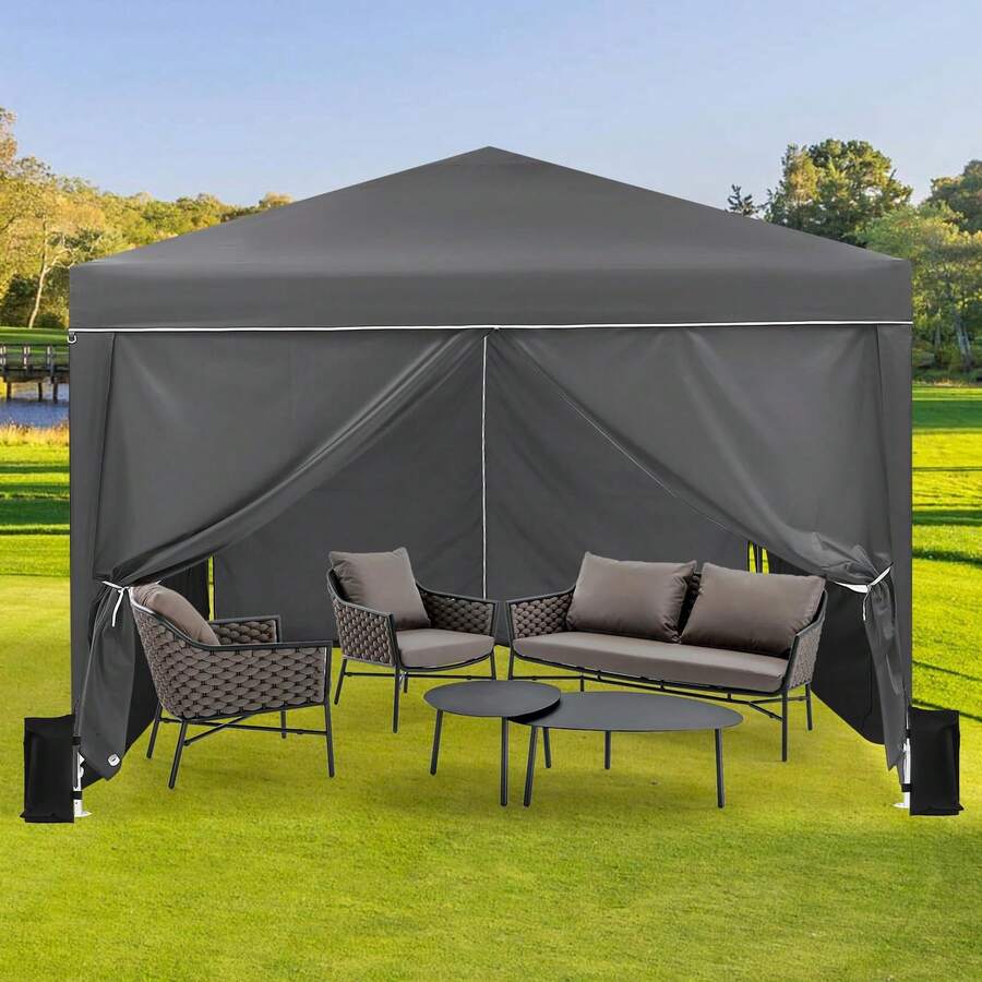 Toldo desplegable de Pulgadas con  Paredes Laterales, Tienda de campaña instantánea portátil al Aire última intervensión, Tienda de campaña Plegable Impermeable, Carpa versátil para Camping - Gris - 10x10 pies con paredes laterales - Ver 1