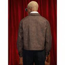 Men's Street-Style Popular INS Matching Men Jackets And Coats,Men's Casual Short Brown PU Leather Zip-Up Jacket, Autumn,Leather Jacket,Streetwear,Winter Jacket,Warm Winter Outfits, Christmas Outfits,Boy Friend Gifts Vintage Jacket Cropped Men Jacket Cropped Zip Up Men Men Cropped Blazer - 棕色 - 查看 2
