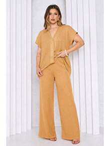 Women's Knit Set: Wide-Leg Pants And Maxi Vest, Tank Top With Buttons, Kimono Style, Simple Maternity Knit, Faux Pockets, Button Detail, Beach Set, Meeting, Daily, Office, Vacation, Summer - Rượu sâm banh - Xem 1