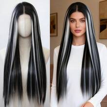 ZigZag Hair 24英寸渐变紫色长直假发，高温丝材质，男女通用成人基础款，13x4蕾丝前额，可调节绑带，适合度假、日常旅行、会议等场合。 - 彩色 - 查看 7