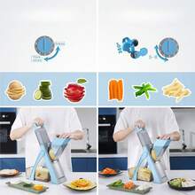 4-In-1 Manual Vegetable Cutter & Slicer | Shred, Slice, Julienne & Dice Without Changing Blades | Foldable Blue Compact Design For Kitchen Storage - Blue - View 2
