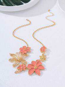 1件欧美夸张菊花设计镂空釉面花卉项链，适合女性日常佩戴和派对场合 - 菊花項鍊 - 查看 5