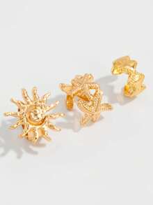 3pcs Unisex Clip-On Earrings, Suitable For Valentine's Day, Festivals, Carnivals, And Royal Occasions - Gold - View 3