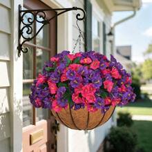 2 Sets Of Hanging Flower Baskets With Artificial Outdoor Simulation Flowers, Including 2 Hanging Flower Pots And 16 Morning Glory Flowers, Suitable For Home Decoration In Spring And Summer Porch Gardens And Terraces (2 Sets) - 紫粉色牽牛花 - 查看 4