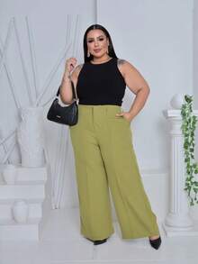 Plus Size Wide-Leg Pants In Tailored Fabric, New Fashion. - 綠酪梨 - 查看 2