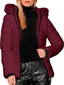Shendy Vendy Women's Jacket Warm Polyester With Fur-Like Collar - Red Violet - View 3