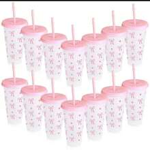 1pc/5pcs Set, Large Capacity Reusable 700ml Plastic Cup With Lid And Straw, Bow Pattern, Summer Juice Cup, Suitable For Parties, Weddings, Events And Holidays, Great For Gift-Giving - Multicolor - View 7