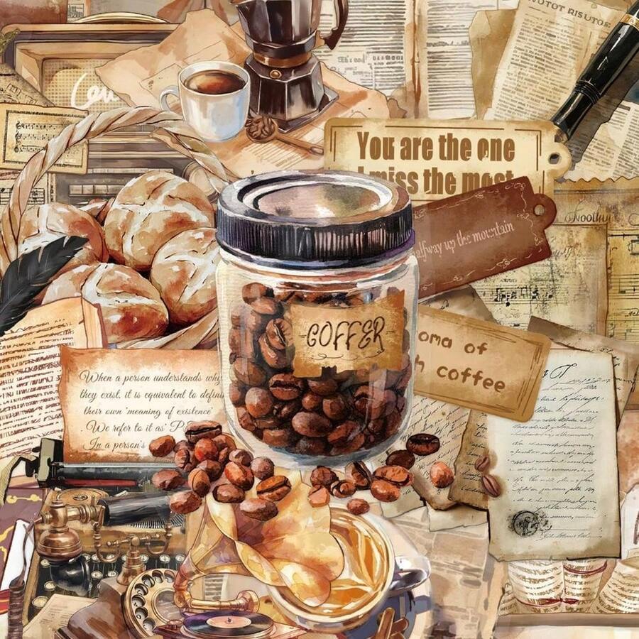 50pcs Vintage Cafe Stickers Laptop Handbook Cell Phone Case Decorative Stickers PET Material Back To School - A - View 1
