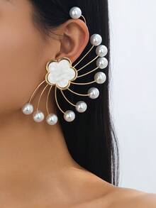 1pc Fashionable Faux Pearl Decor Earrings, Suitable For Women's Party, Gathering, Banquet Attendance, Gift - Red - View 18