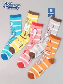 Disney 1/5比例迪士尼成人双包装袜子，成人中筒袜，韩国卡通，四季皆宜，成人尼克和朱迪卡通人物袜子 - 彩色 - 查看 4